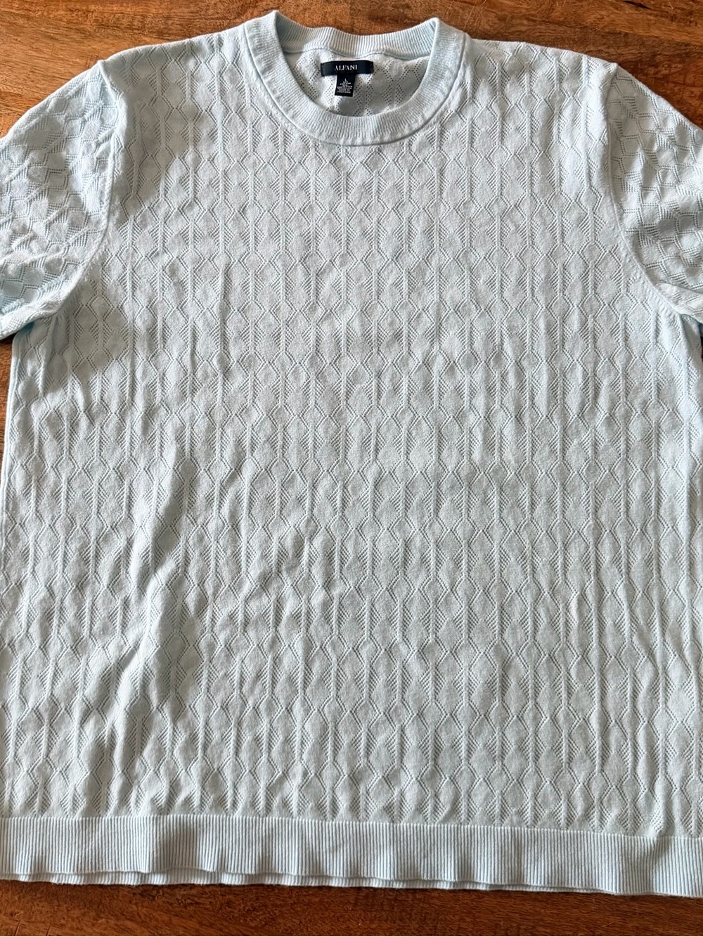 Alfani Pale Blue Short-Sleeve Textured Knit Tee
